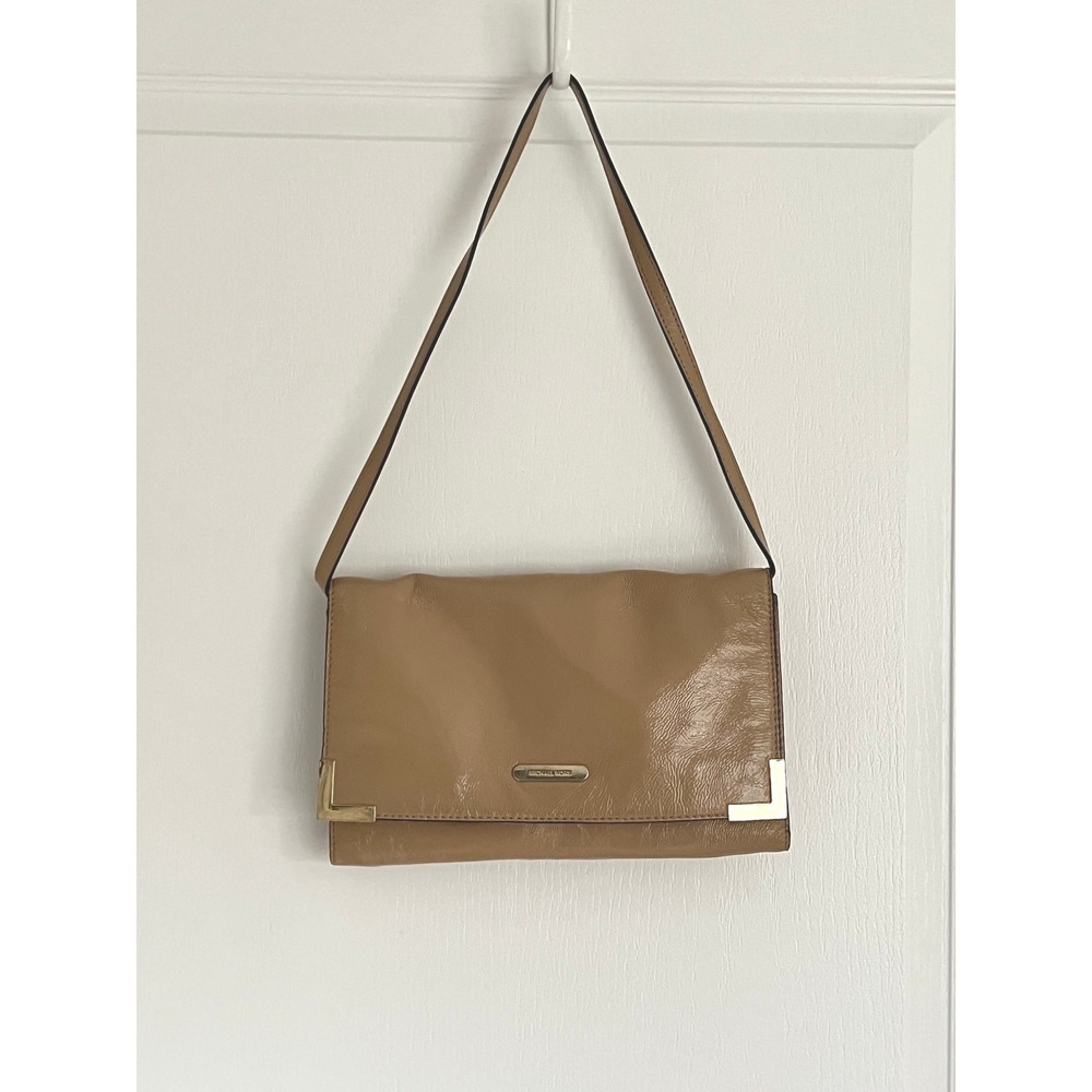 Michael Kors Gold Metallic Patent Shoulder Bag Clutch Purse Y2K Evening - Picture 2 of 13